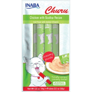 INABA CAT CHURU PUREES CHICKEN WITH SCALLOP RECIPE .5OZ - 4 PACK