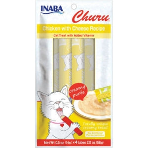 INABA CAT CHURU PUREES CHICKEN WITH CHEESE RECIPE .5OZ - 4 PACK