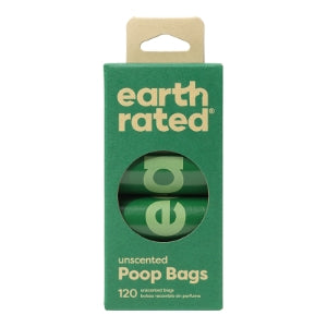 EARTH RATED DOG POOP BAGS REFILL ROLLS - UNSCENTED - 8 ROLLS - 120 COUNT