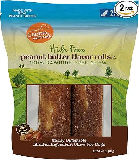 CANINE NATURALS PEANUT BUTTER CHEW ROLL 4" 2PK